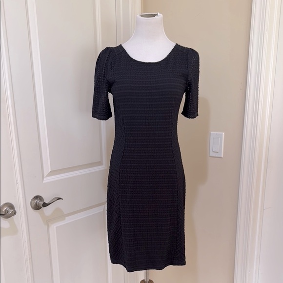 Anthropologie Maeve Cocteau Navy Short Sleeve Seersucker Sheath Dress Medium - Picture 2 of 10
